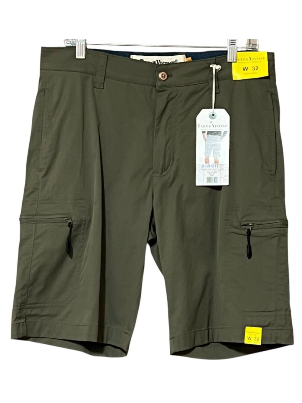 Tailor Vintage Airotec Luxe Chino Shorts 32 Olive Green NWT Preppy Coastal Golf